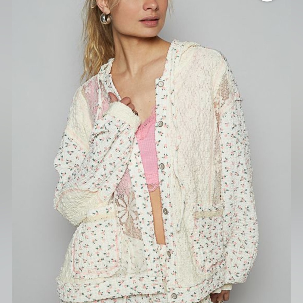 POL NWOT Lace-Trimmed Floral Jacket Size Small
